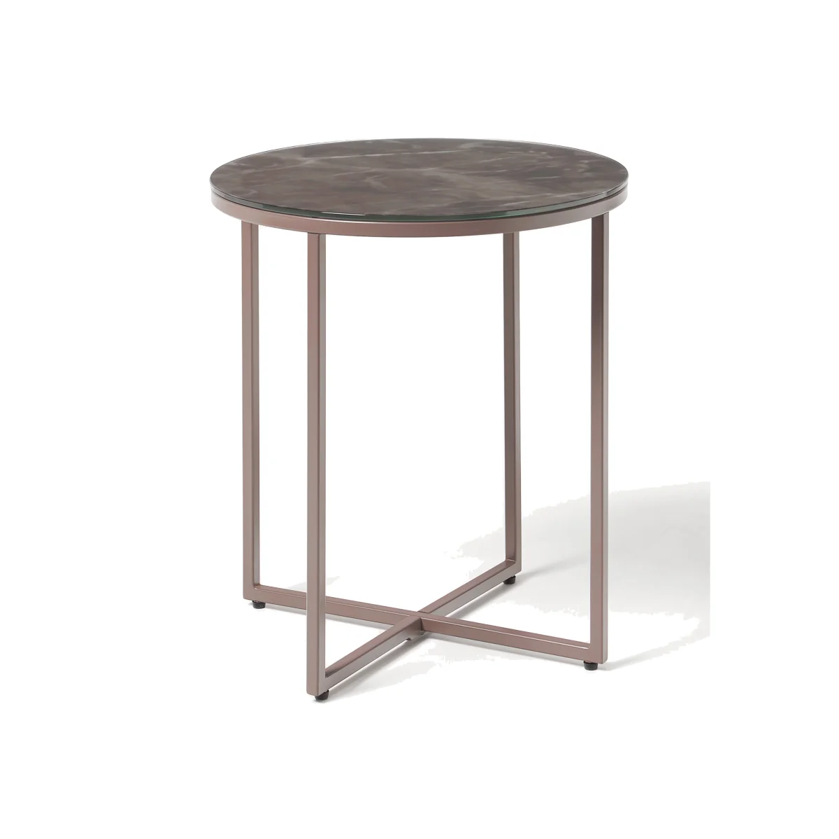 Round Side Table Antigua with Marble Effect Glass Top – image 1