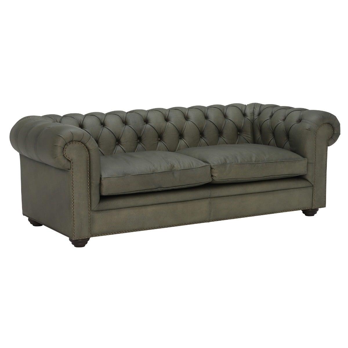 Winslow Medium Chesterfield 3 Seater Sofa, Green Leather | Barker & Stonehouse – image 2