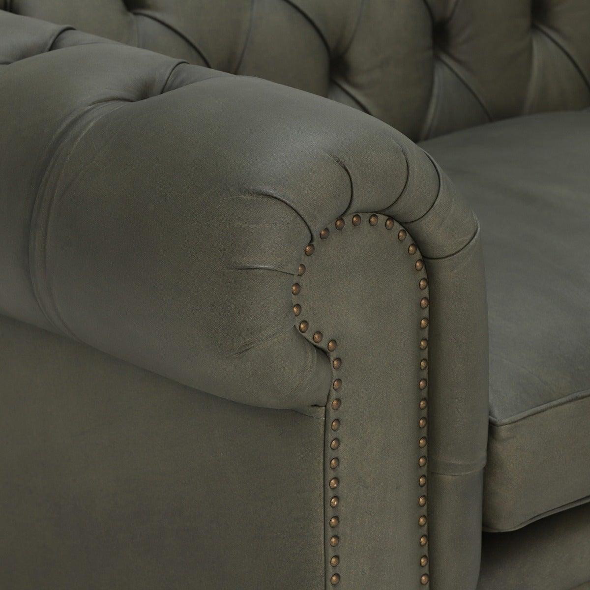 Winslow Medium Chesterfield 3 Seater Sofa, Green Leather | Barker & Stonehouse – image 3