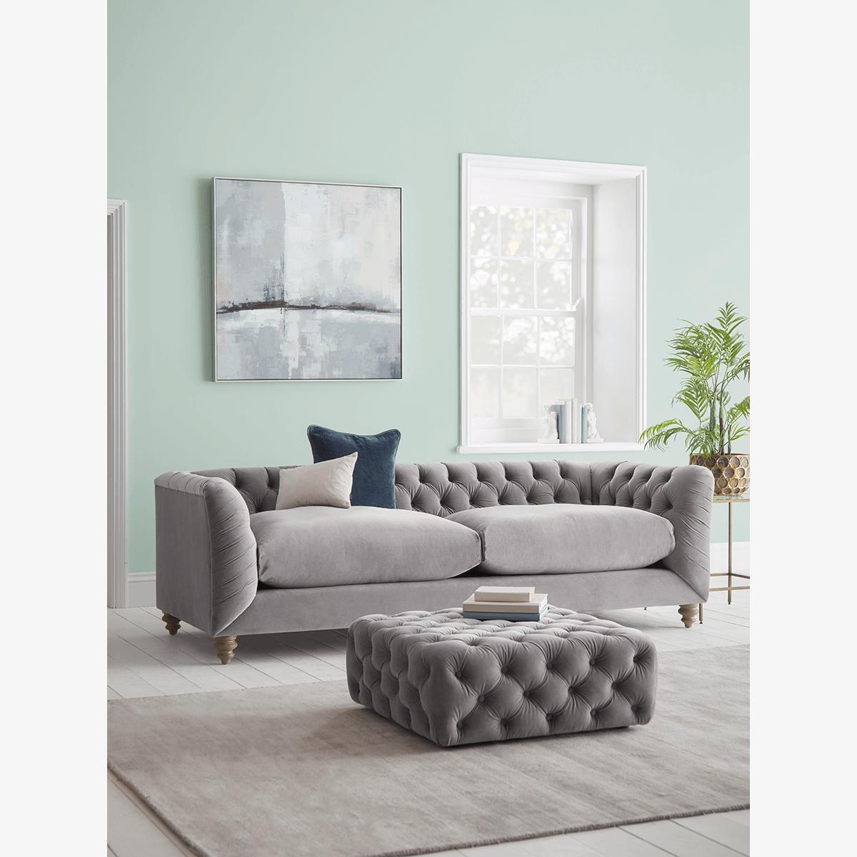 Dora Buttoned Three Seater Sofa - Deep Grey Velvet (Sample)