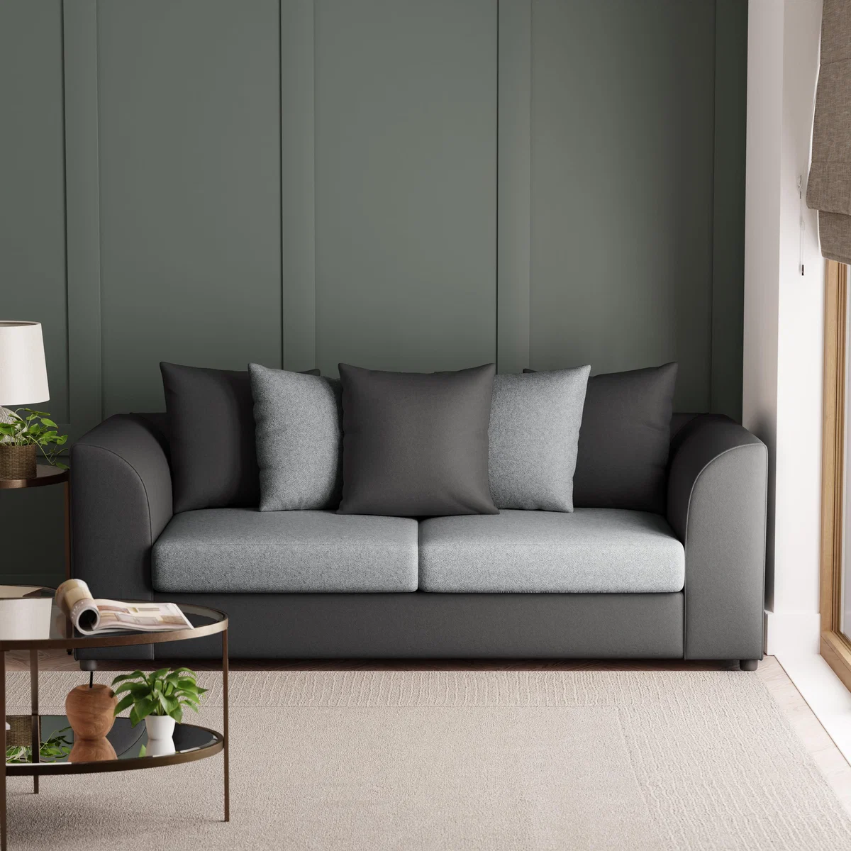 Blake Fabric Combo 3 Seater Sofa Grey – image 1