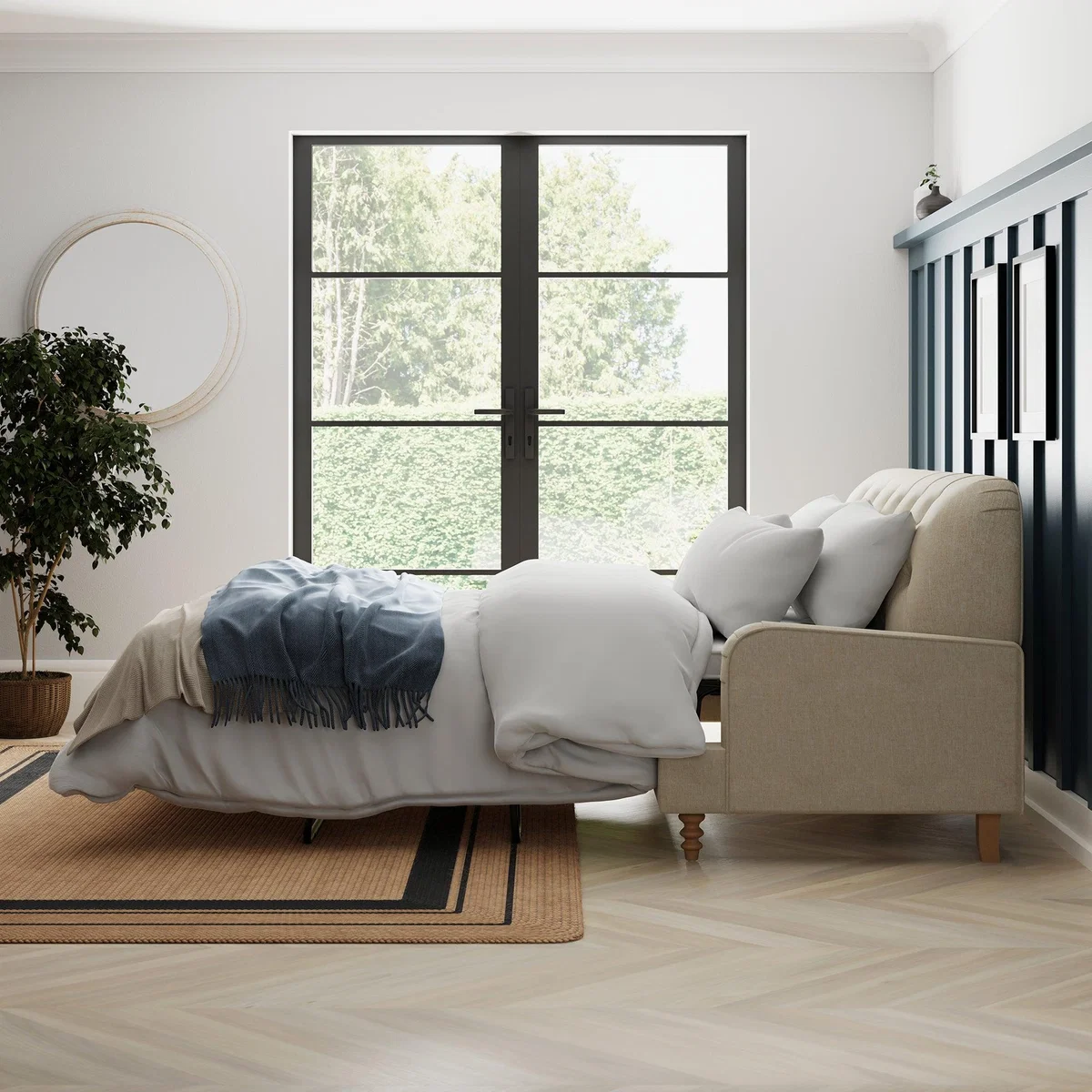 Beatrice Fabric Buttoned 3 Seater Sofa Bed Luna Natural – image 3