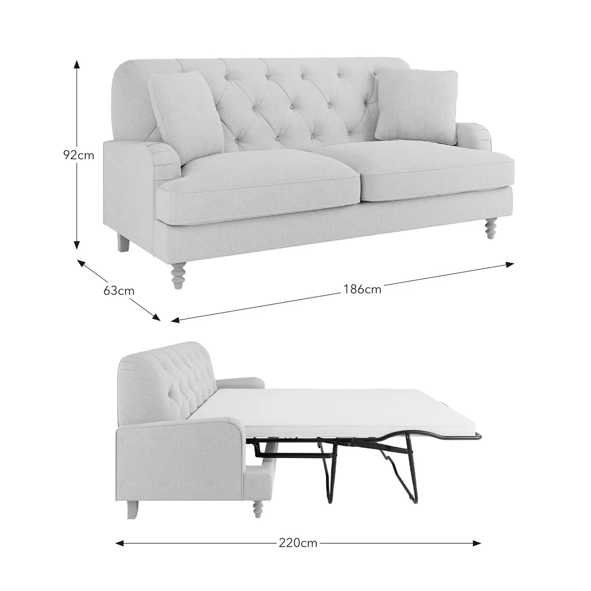 Beatrice Fabric Buttoned 3 Seater Sofa Bed Luna Natural – image 10