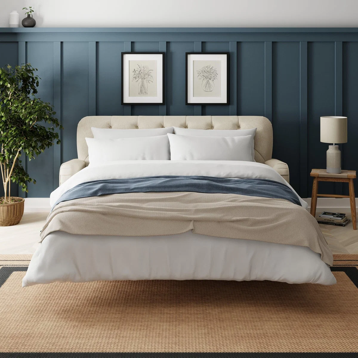 Beatrice Fabric Buttoned 3 Seater Sofa Bed Luna Natural – image 1