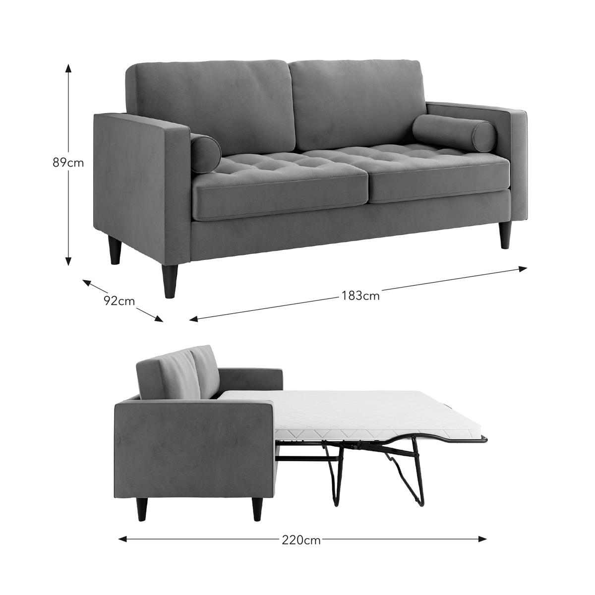 Zoe Velvet 3 Seater Sofa Bed Grey – image 8