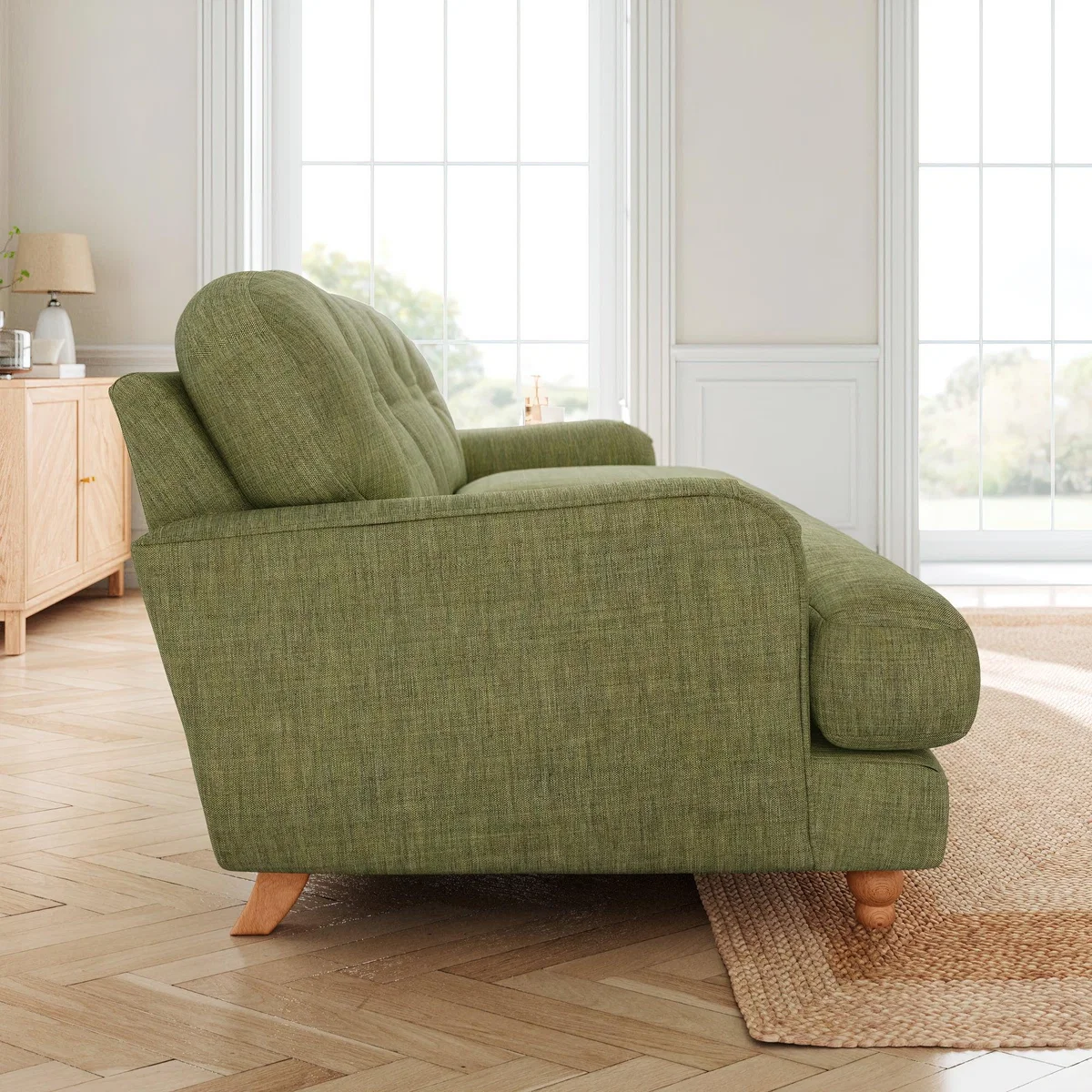 Martha Faux Linen 3 Seater Sofa Slub Faux Linen Green – image 2