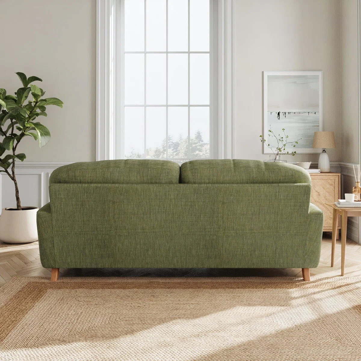 Martha Faux Linen 3 Seater Sofa Slub Faux Linen Green – image 3