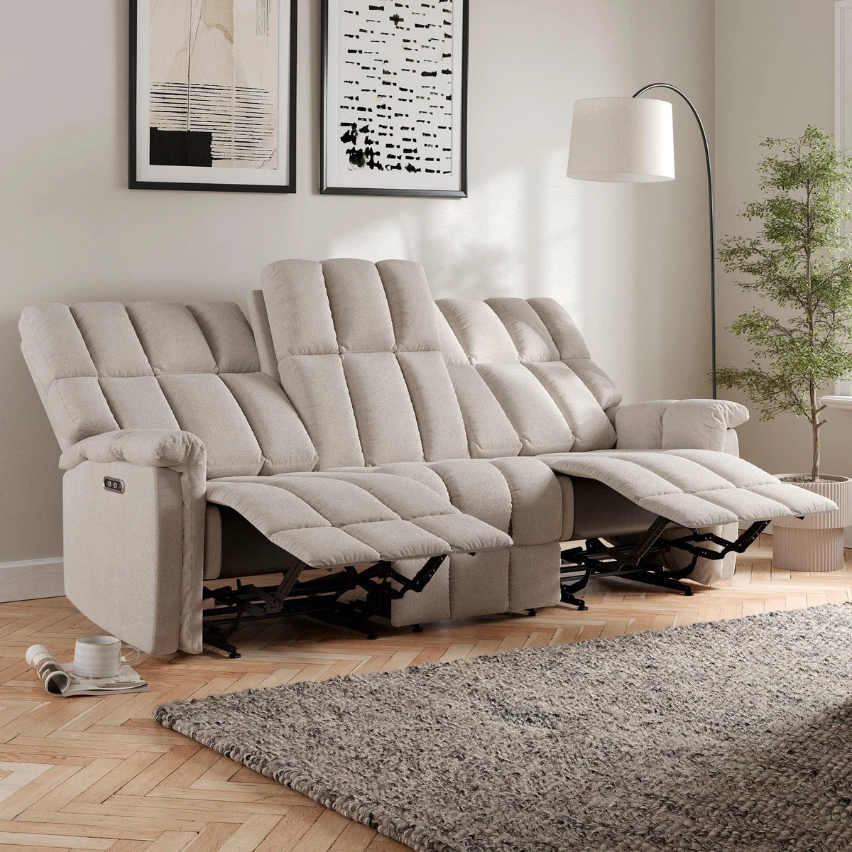 Spencer Chenille Power Recliner 3 Seater Sofa, Natural Natural – image 2
