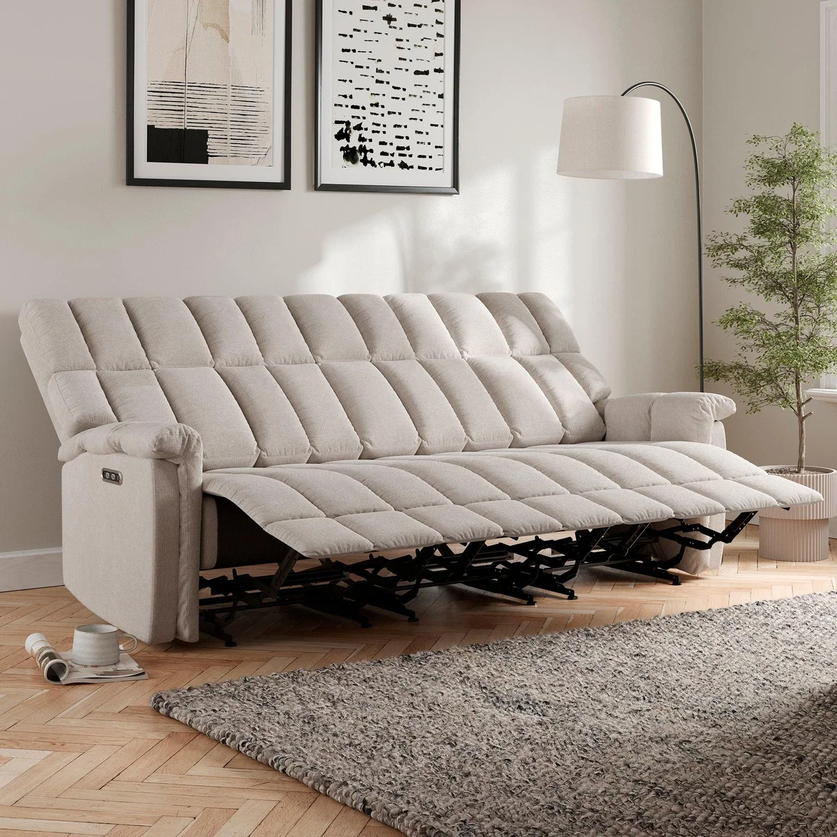 Spencer Chenille Power Recliner 3 Seater Sofa, Natural Natural – image 3