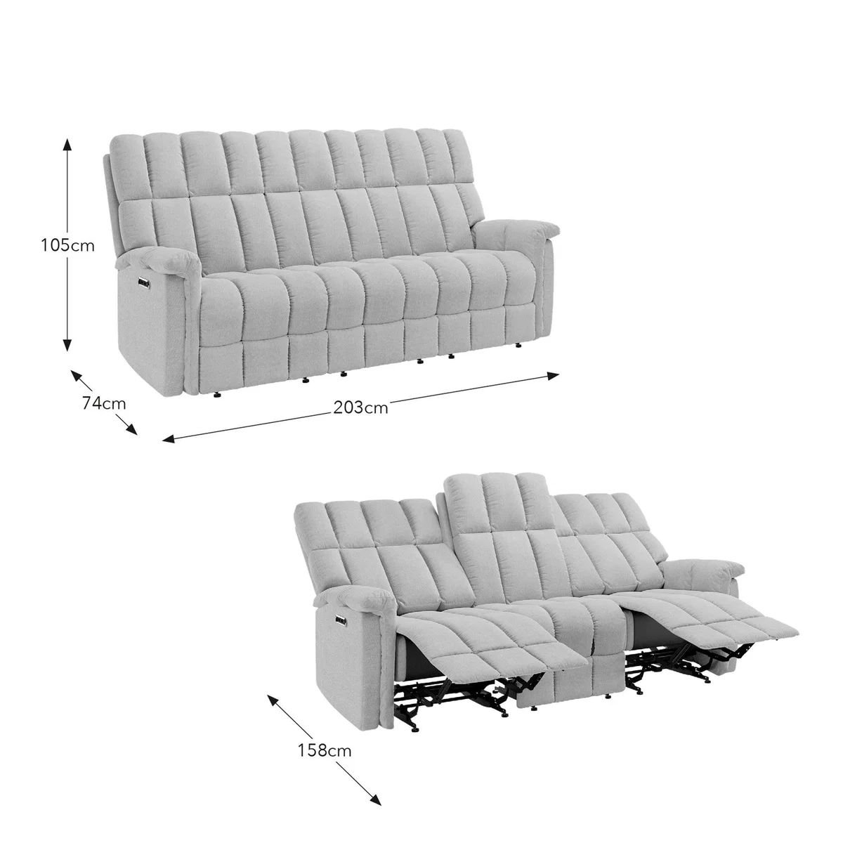 Spencer Chenille Power Recliner 3 Seater Sofa, Natural Natural – image 9