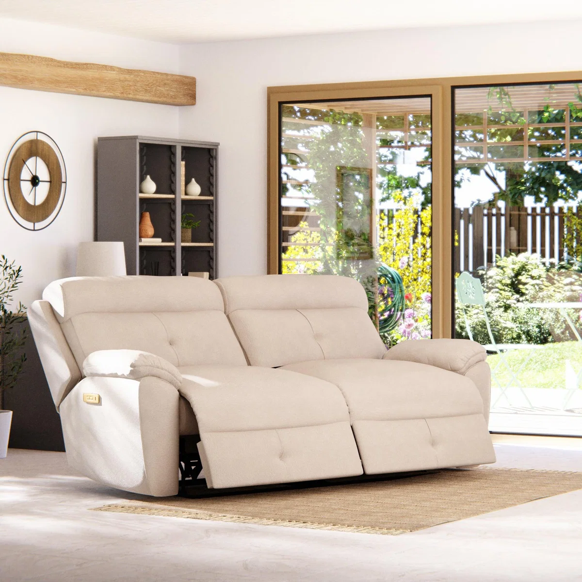Abbotsbury 3 Seater Power Recliner Sofa Chenille Sand – image 2