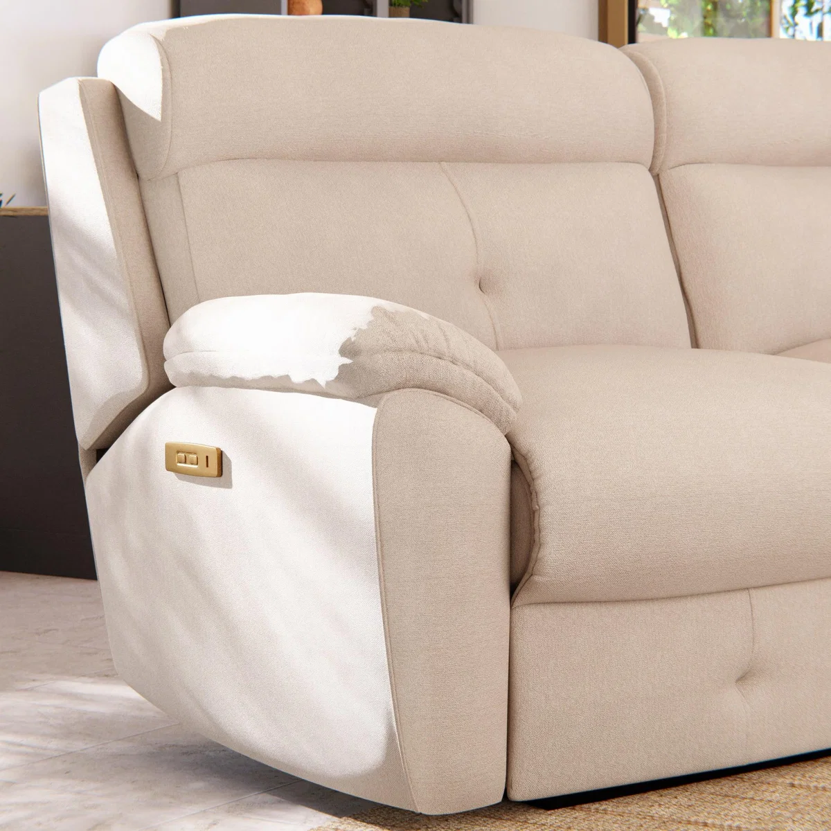 Abbotsbury 3 Seater Power Recliner Sofa Chenille Sand – image 6