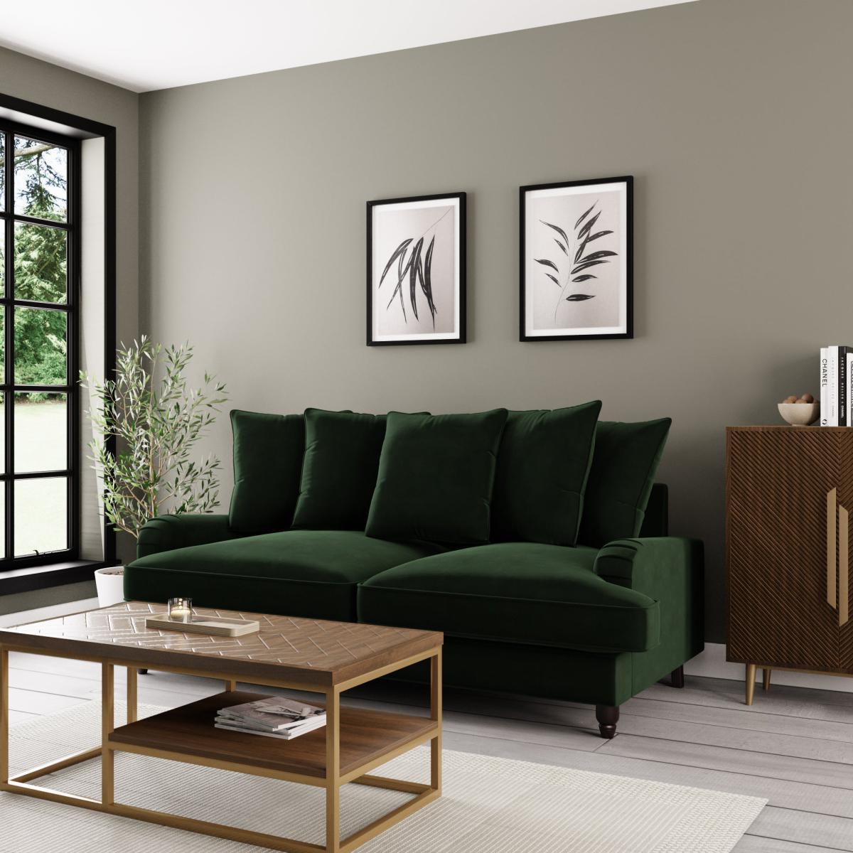 Beatrice Velvet Scatter Back 3 Seater Sofa Bottle (Green) – image 3