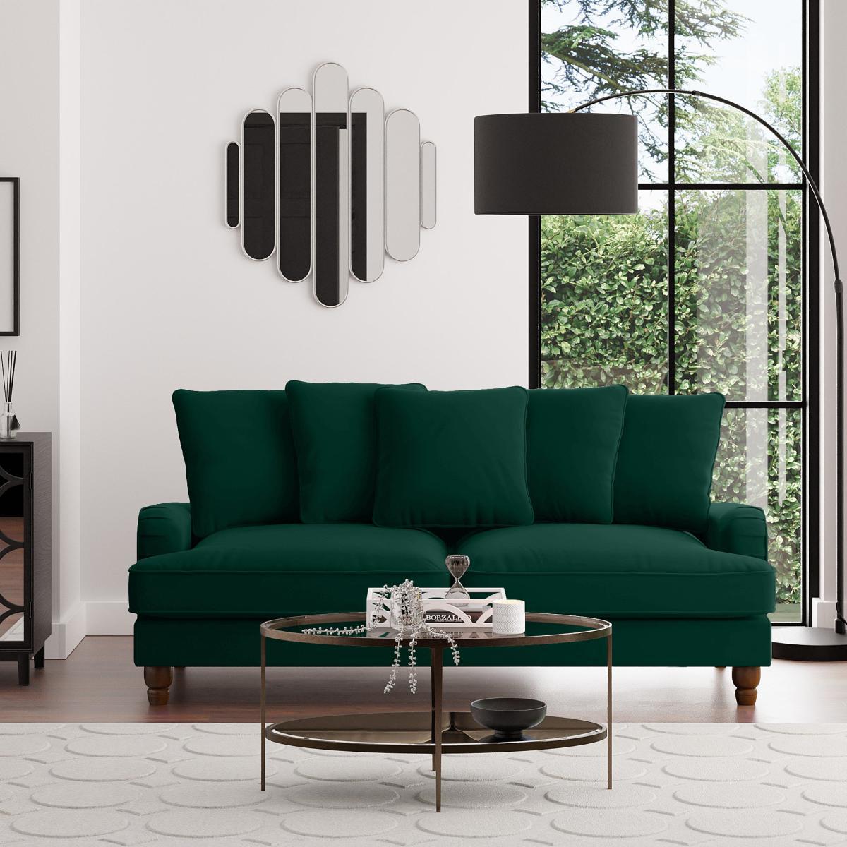 Beatrice Velvet Scatter Back 3 Seater Sofa Bottle (Green) – image 1