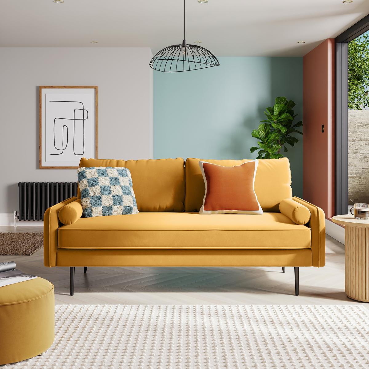 Cassie 3 Seater Velvet Sofa Gold – image 1