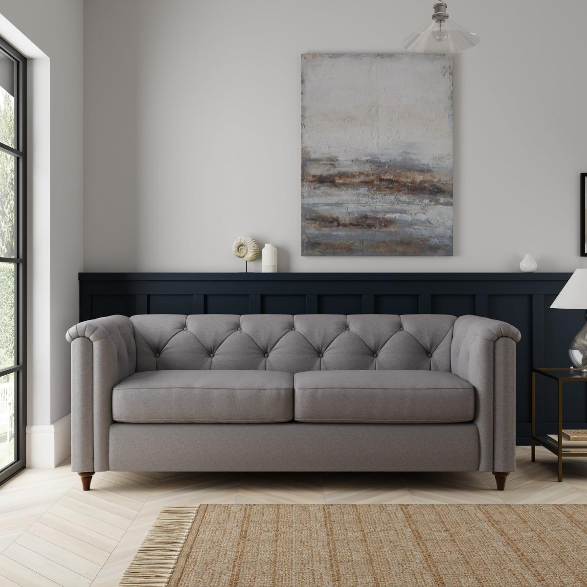 Chesterfield Soft Texture 3 Seater Sofa Soft Texture Grey – image 1