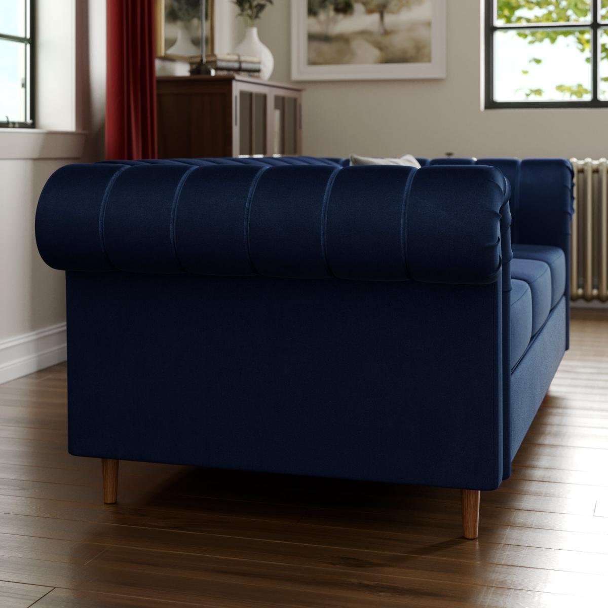 Chesterfield Velvet 3 Seater Sofa Navy – image 3