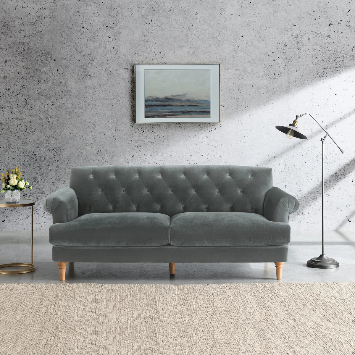Jazz Velvet 3 Seater Sofa Grey – image 1