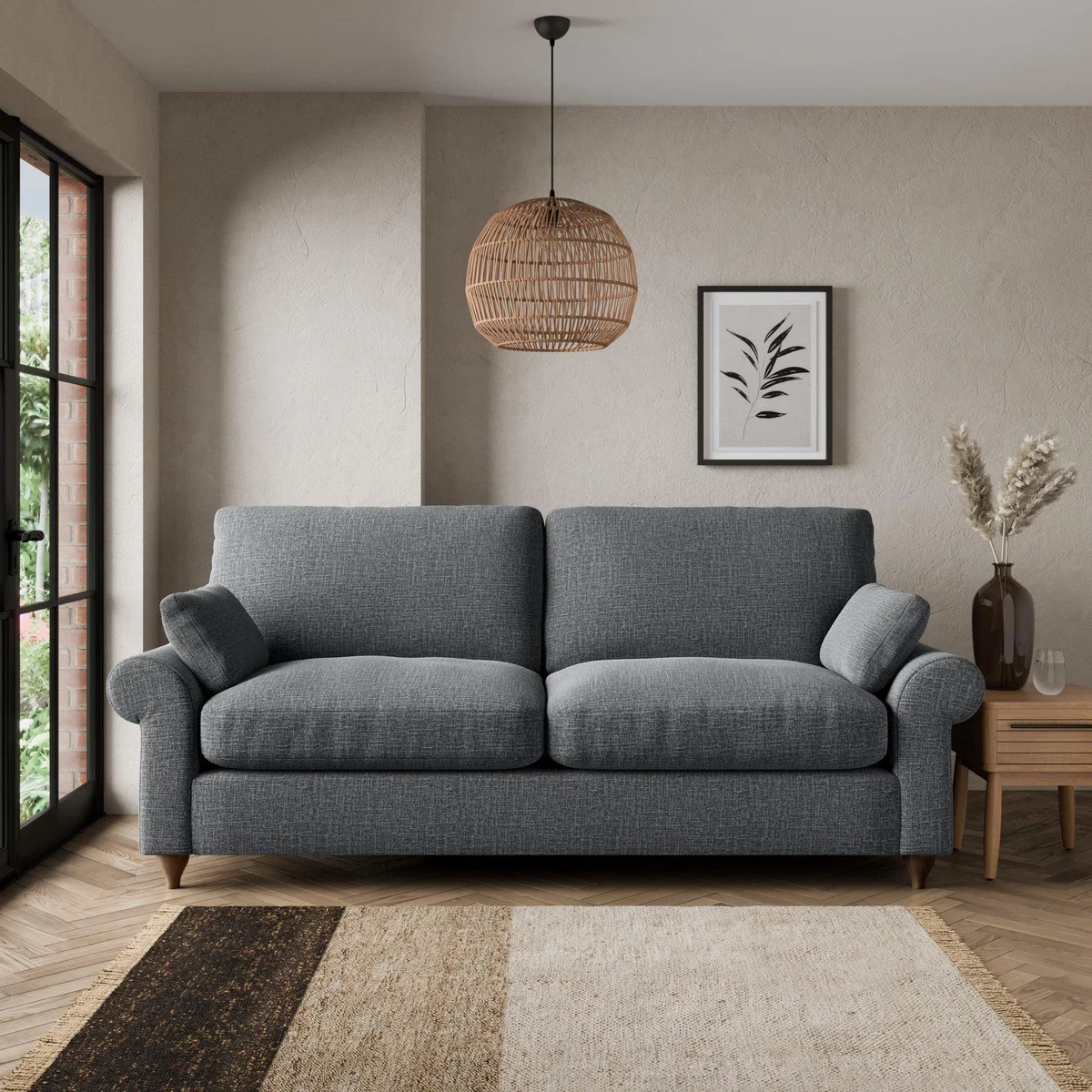 Salisbury Slub Cotton Blend 3 Seater Sofa Slub Cotton Black – image 1