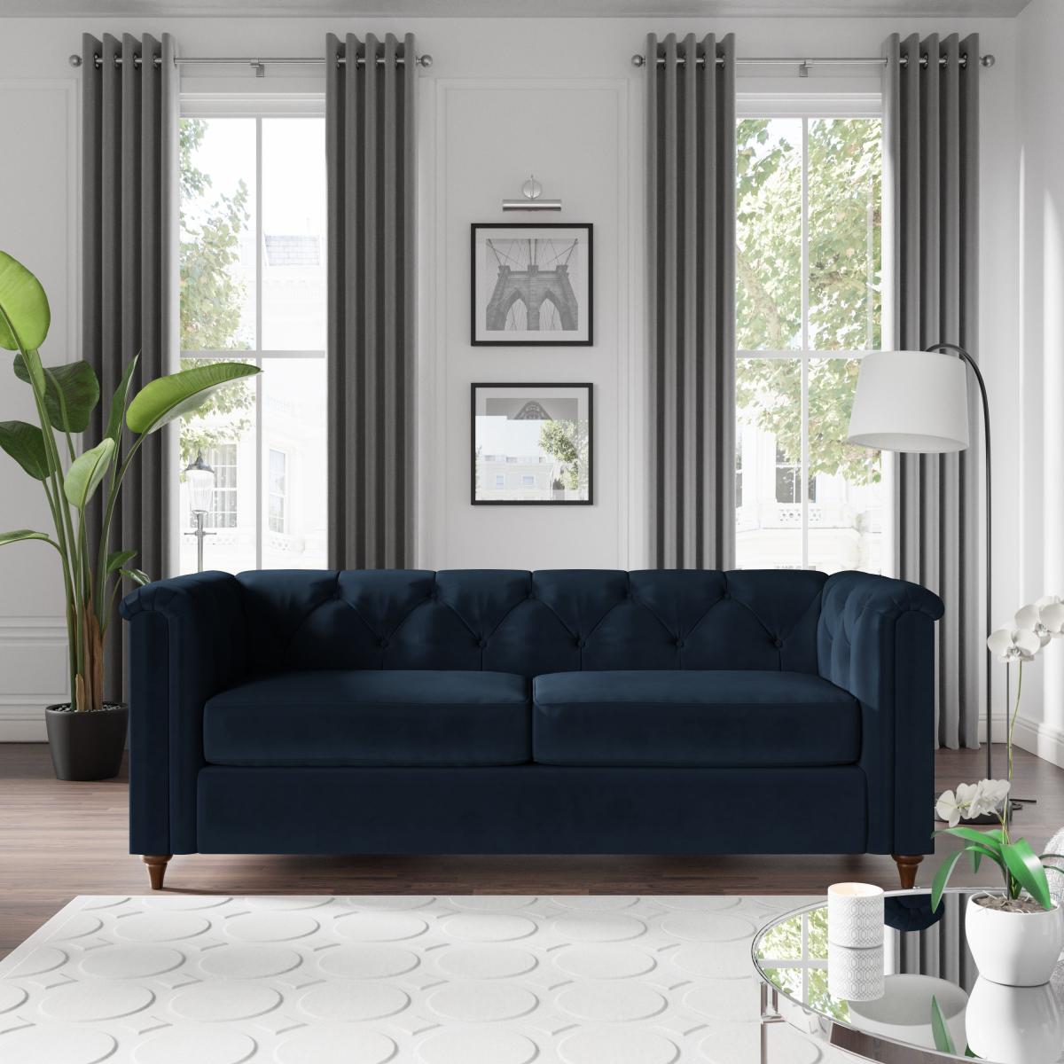 Chesterfield Opulent Velvet 3 Seater Sofa Navy Blue – image 1