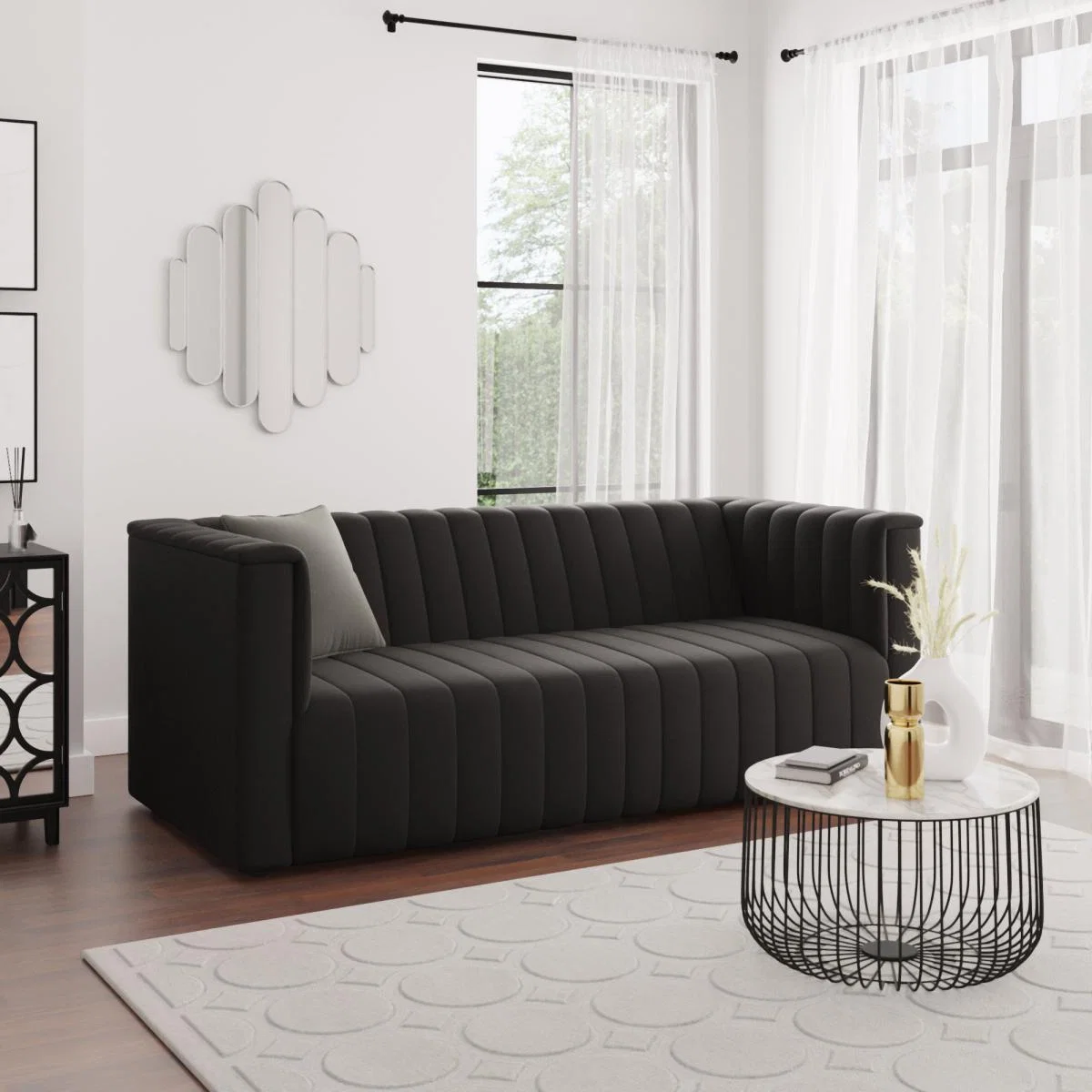 Cora Chenille 3 Seater Sofa Black – image 1