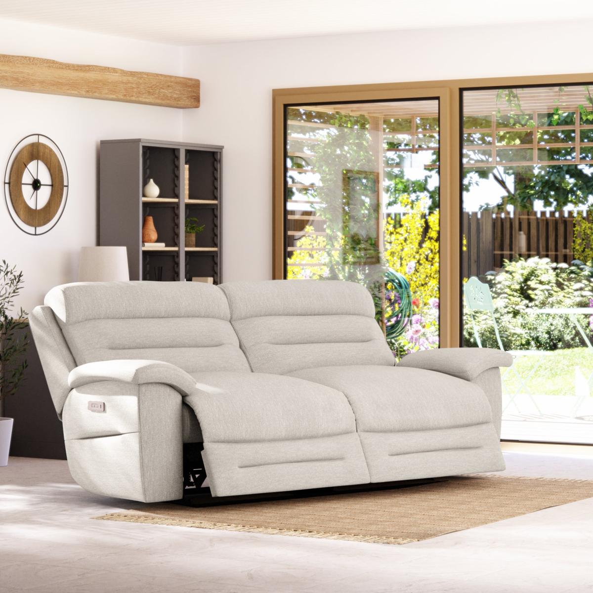 Lulworth 3 Seater Power Recliner Sofa Honeycomb Chenille Linen – image 2