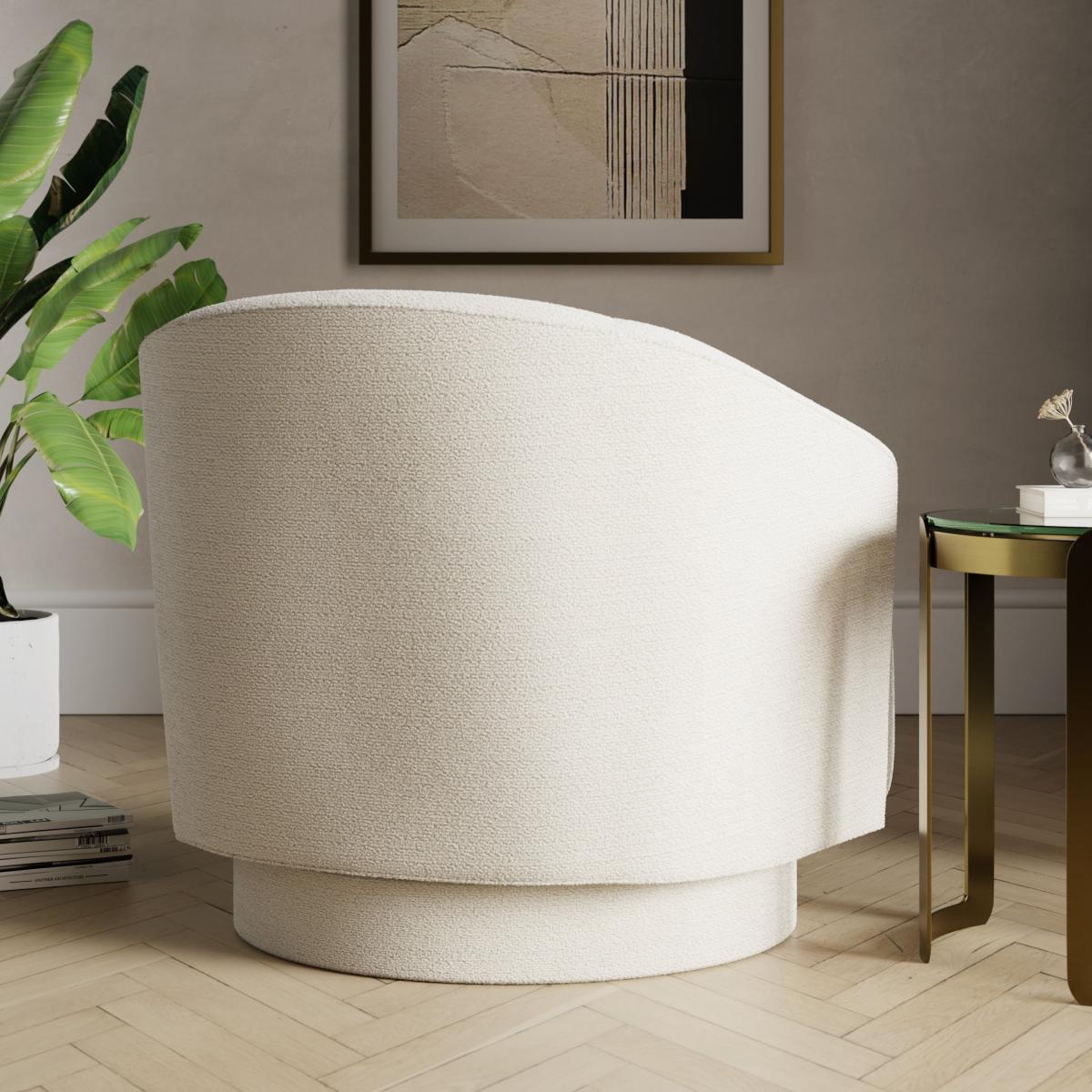 Carmen Curved Chunky Chenille Swivel Chair, Ivory White – image 3