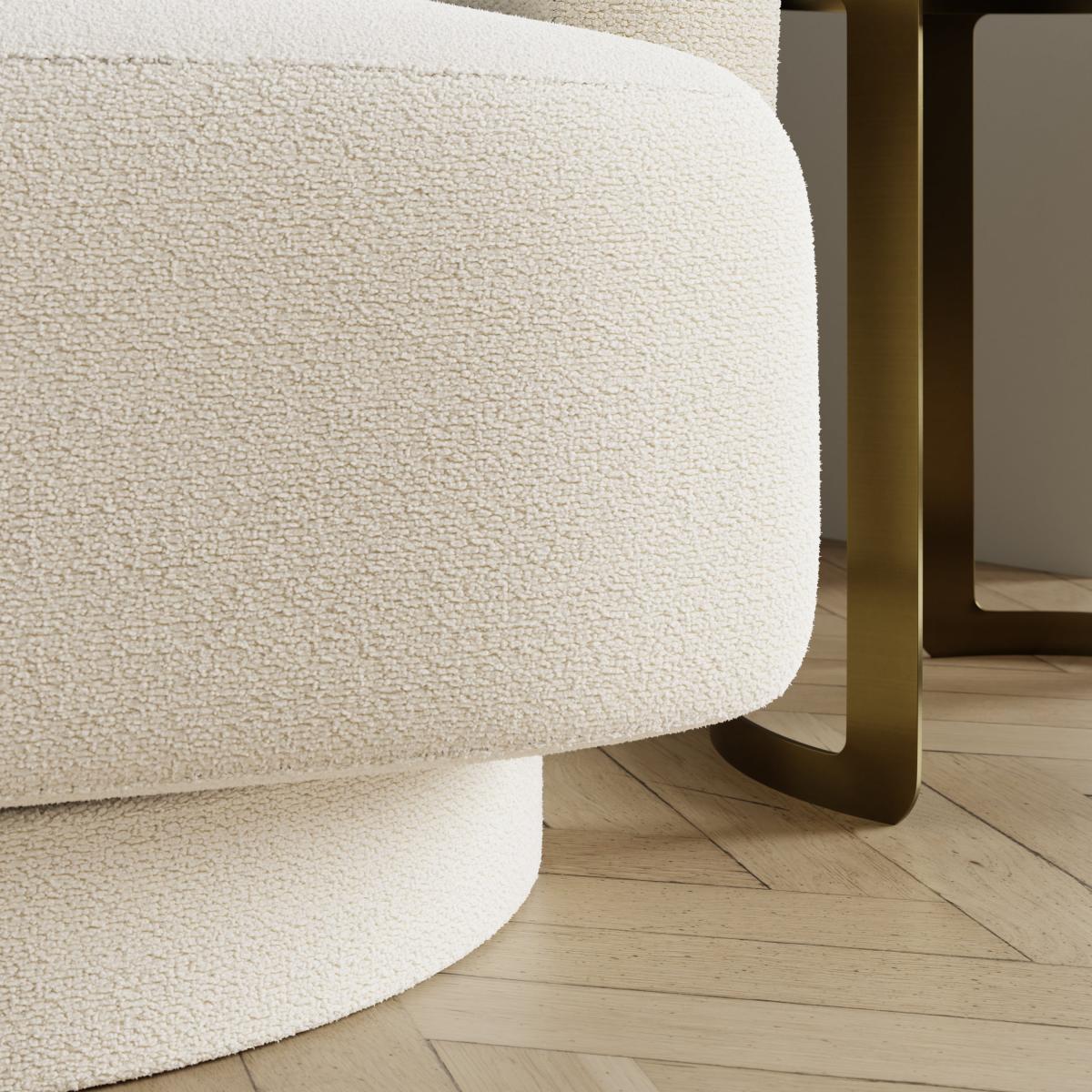 Carmen Curved Chunky Chenille Swivel Chair, Ivory White – image 4