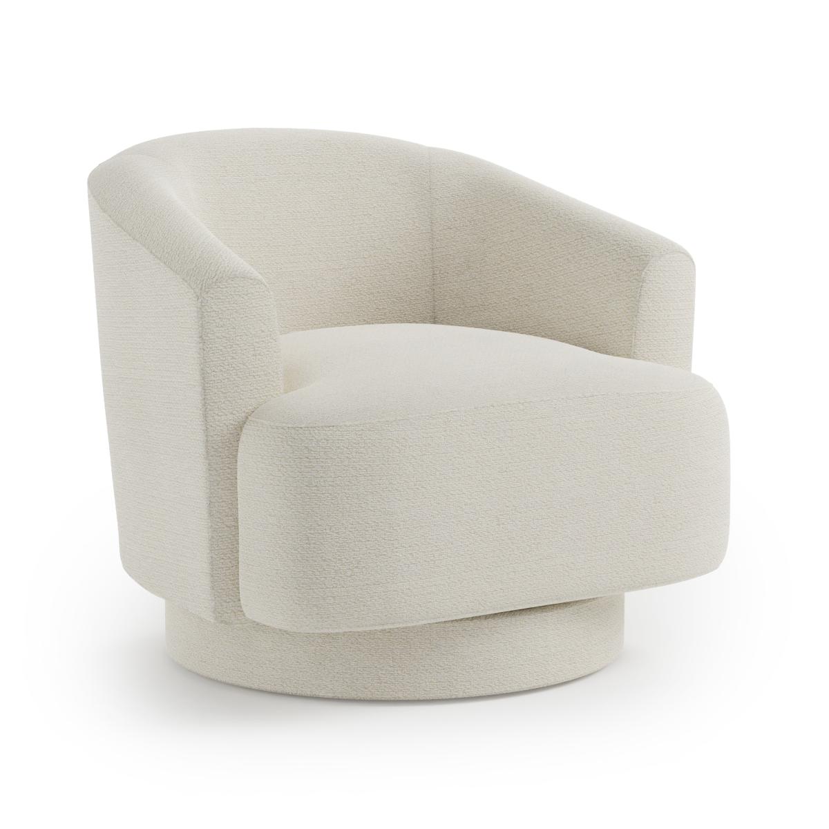 Carmen Curved Chunky Chenille Swivel Chair, Ivory White – image 5