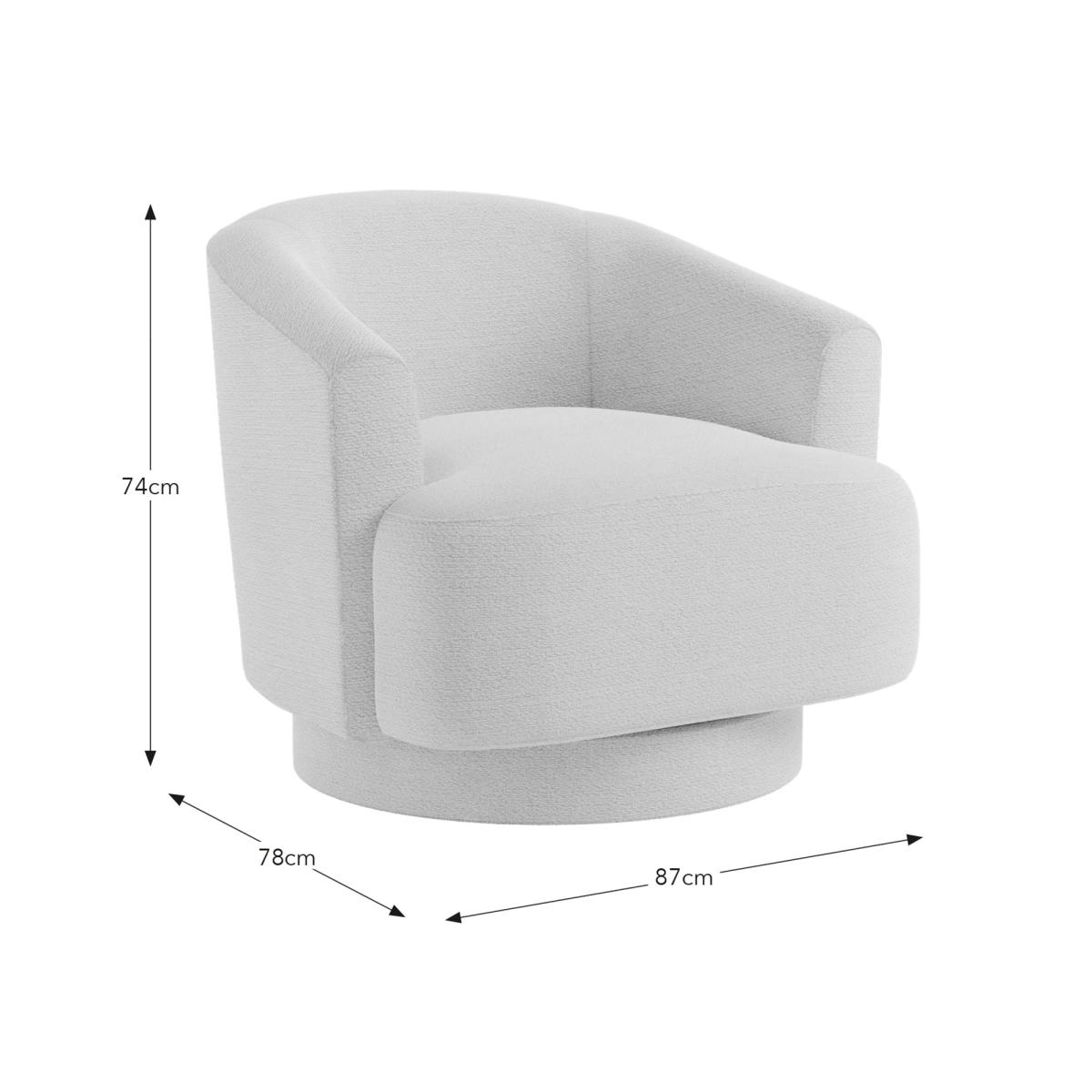 Carmen Curved Chunky Chenille Swivel Chair, Ivory White – image 8