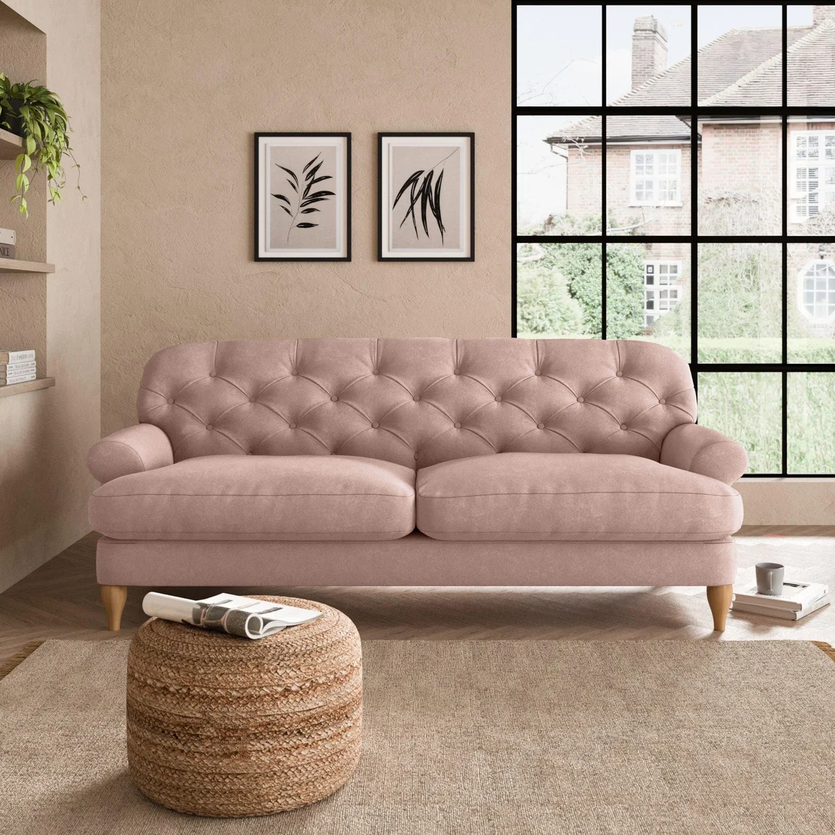 Canterbury Luxury Velvet 3 Seater Sofa Luxury Velvet Peach Blush – image 1