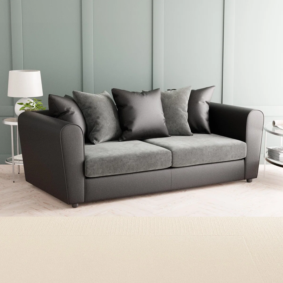 Blake Soft Faux Leather Combo 3 Seater Sofa Soft Faux Leather Graphite – image 2