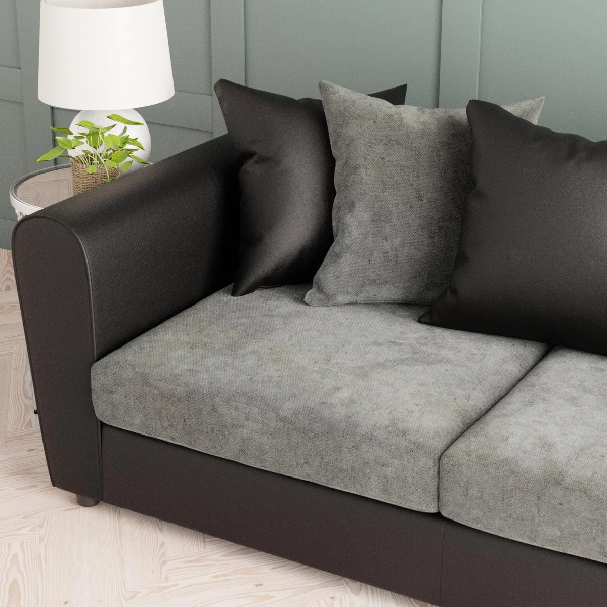 Blake Soft Faux Leather Combo 3 Seater Sofa Soft Faux Leather Graphite – image 5