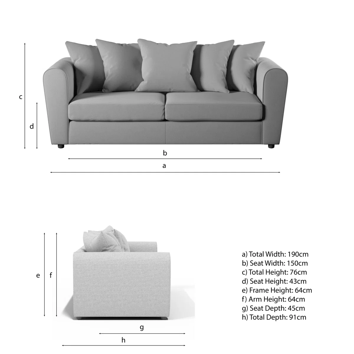 Blake Soft Faux Leather Combo 3 Seater Sofa Soft Faux Leather Graphite – image 9