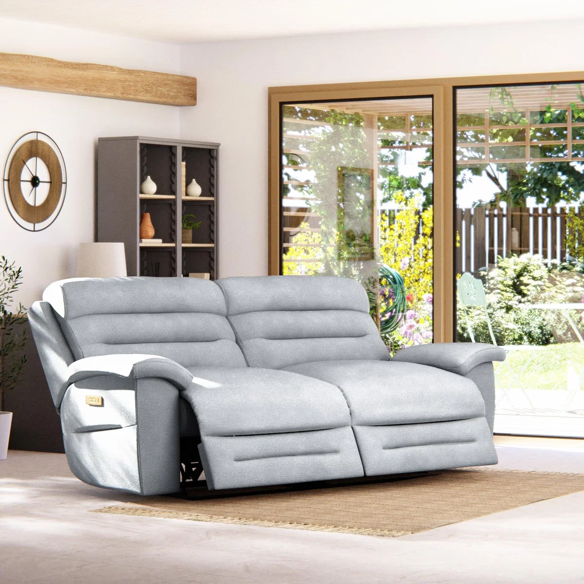 Lulworth 3 Seater Power Recliner Sofa Chenille Sky – image 2