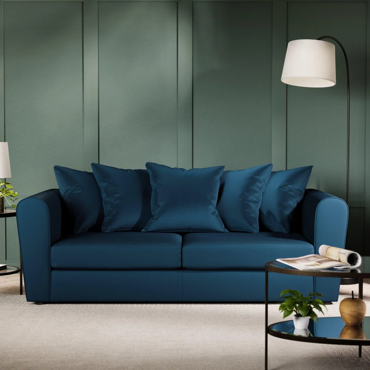 Blake Curved Arm Opulent Velvet 3 Seater Sofa Opulent Velvet Navy – image 1