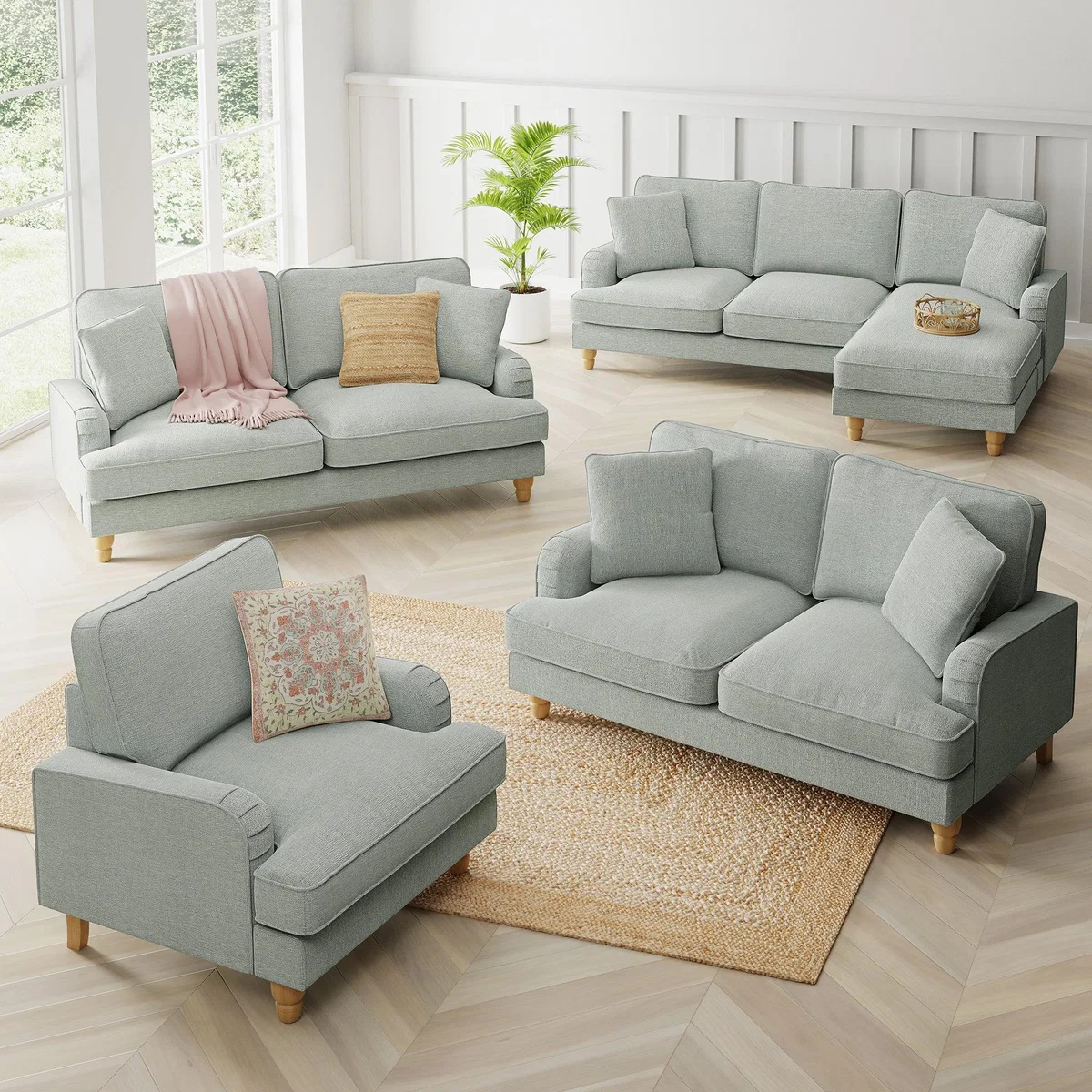 Beatrice Tonal Textured Weave 3 Seater Sofa Tonal Textured Weave Duck Egg – image 9