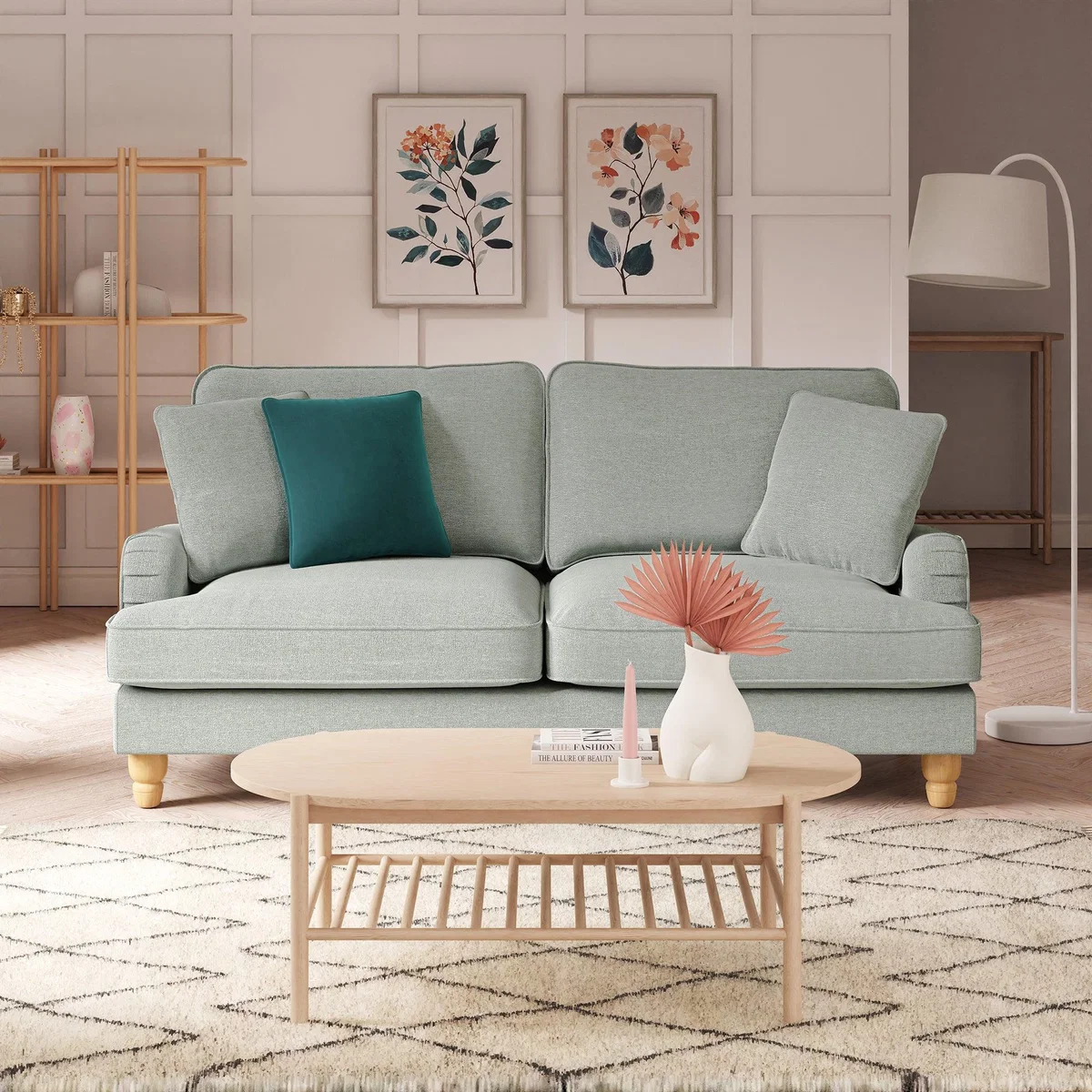 Beatrice Tonal Textured Weave 3 Seater Sofa Tonal Textured Weave Duck Egg – image 1