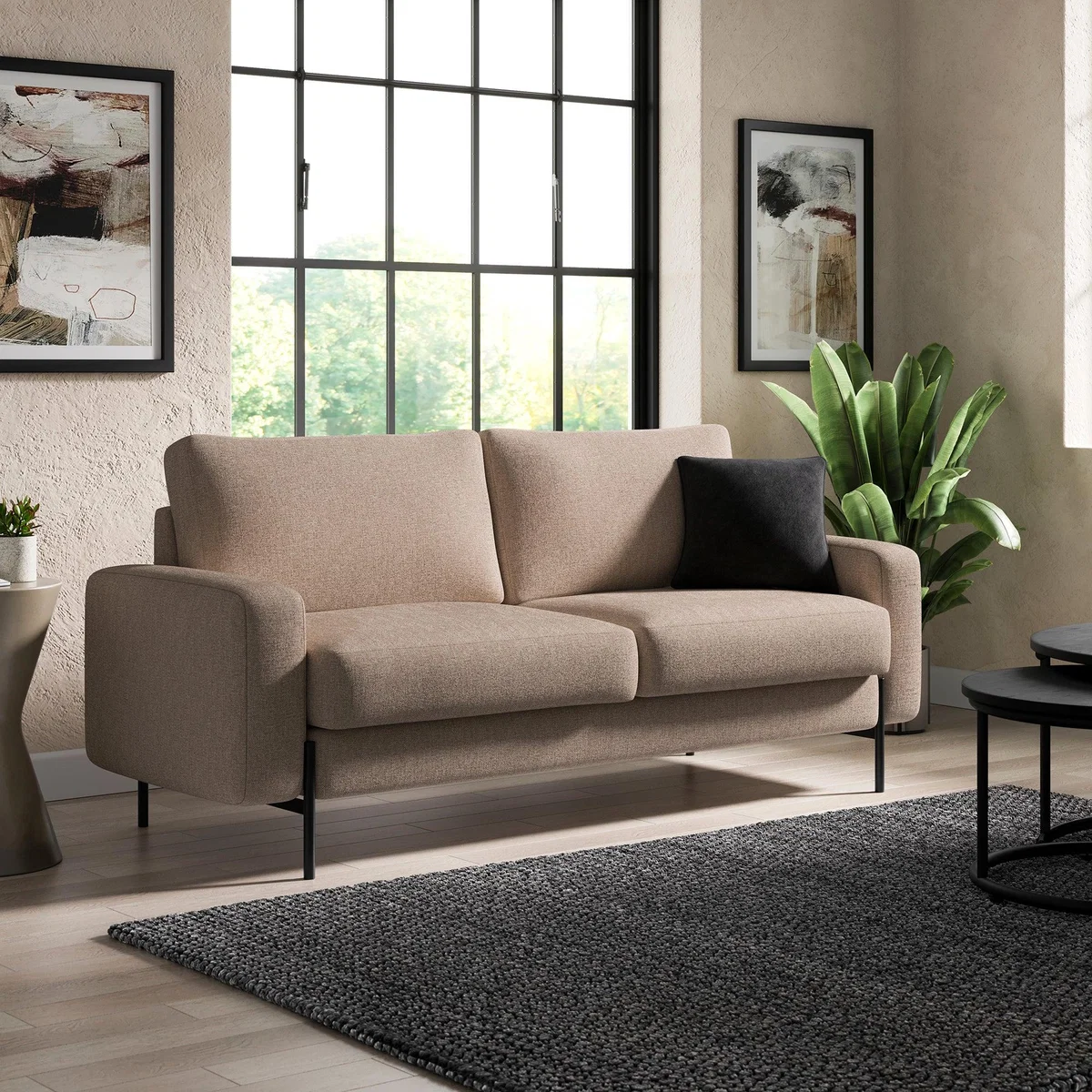 Jude Boxy Faux Linen 3 Seater Sofa, Mole Brown Mole (Brown)