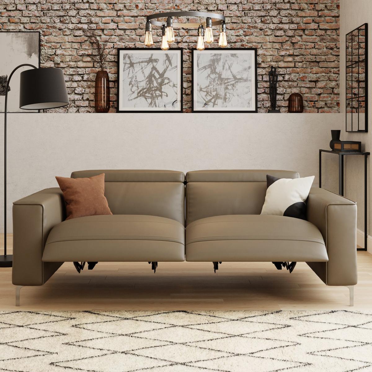 Renzo Iva Faux Leather Electric Recliner 3 Seater Sofa Faux Leather Mocha – image 2