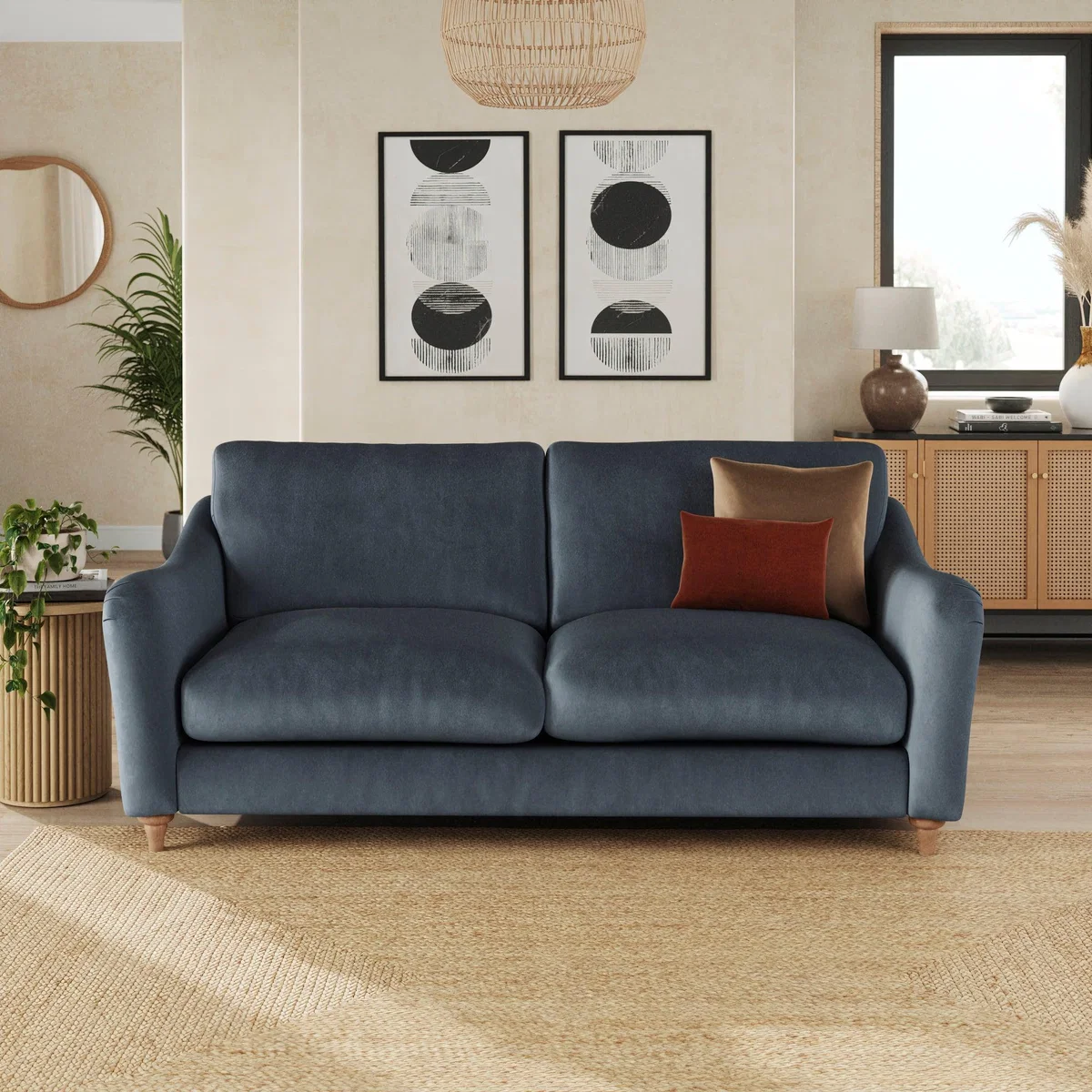 Hattie Matte Plush Velvet 3 Seater Sofa Matte Plush Velvet Denim – image 1