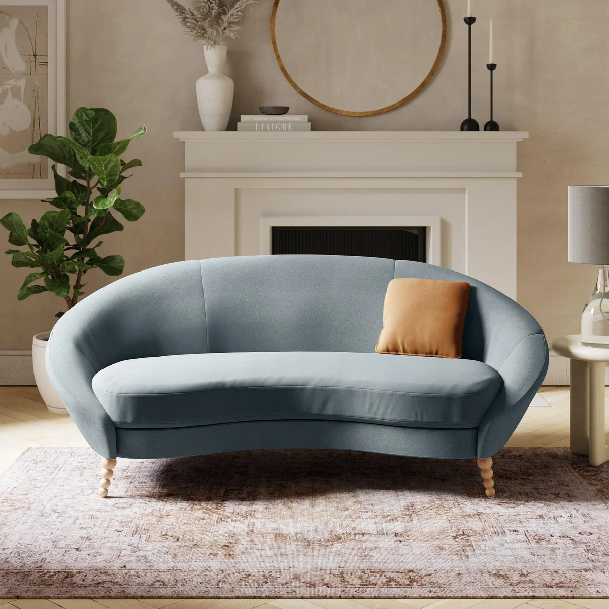 Ivy Pacific Velvet 3 Seater Curved Sofa Pacific Blue – image 2