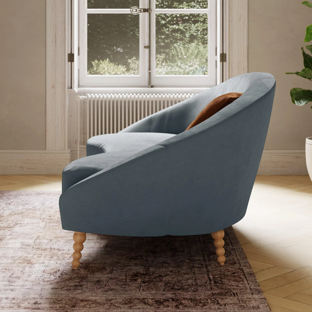 Ivy Pacific Velvet 3 Seater Curved Sofa Pacific Blue – image 3