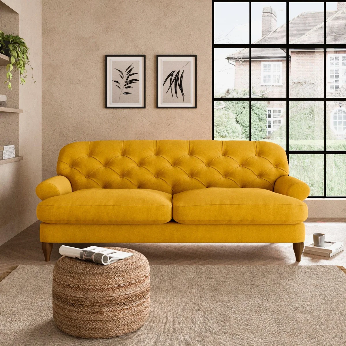 Canterbury Luxury Velvet 3 Seater Sofa Luxury Velvet Old Gold – image 1