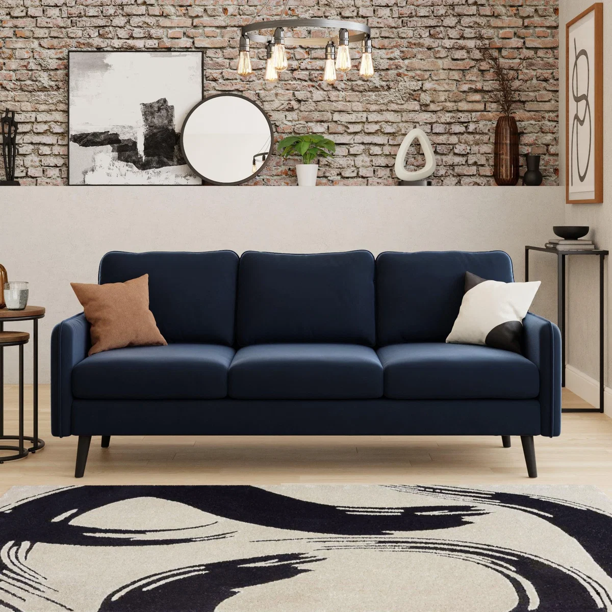 Milton Velvet 3 Seater Sofa in a Box Navy Blue – image 1
