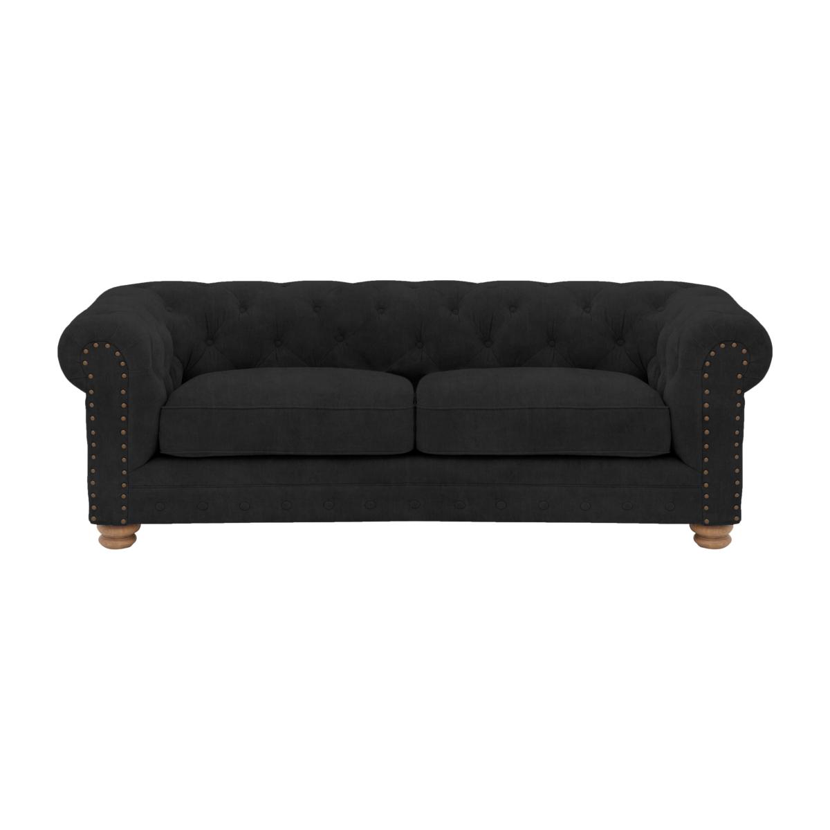 Alexander and James - Chesterfield Collection Hugo 3 Seater Fabric Sofa - Chocolate with Studs - Oak Feet