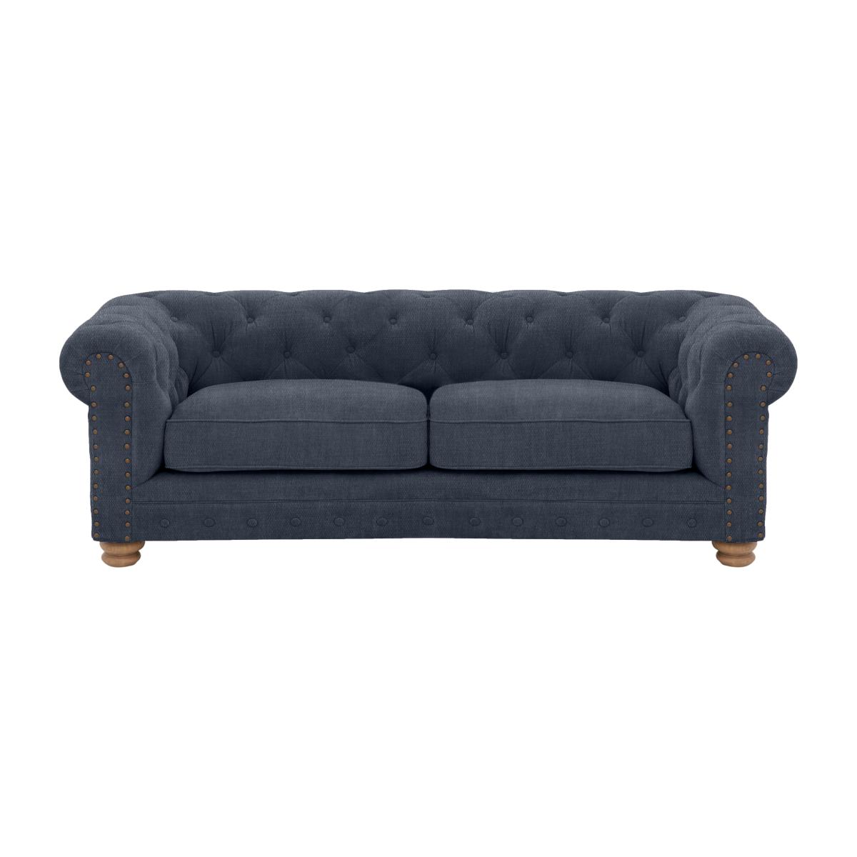 Alexander and James - Chesterfield Collection Hugo 3 Seater Fabric Sofa - Linen Denim with Studs - Oak Feet