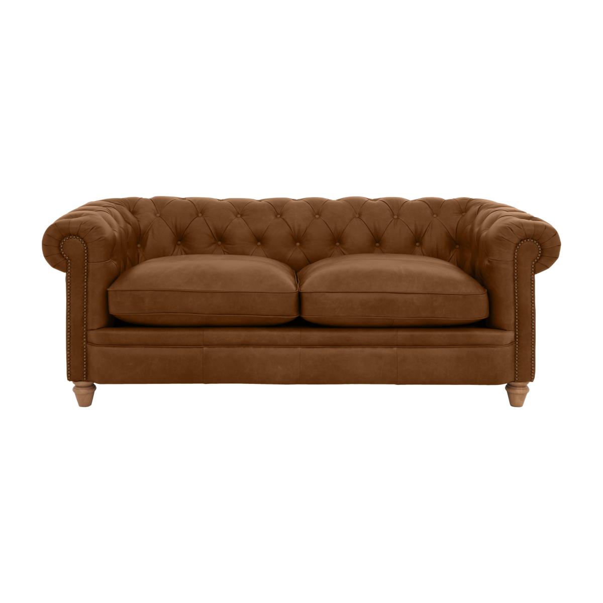 Alexander and James - Chesterfield Collection Ralph 3 Seater Leather Sofa - Satchel Latte with Studs - Oak Feet