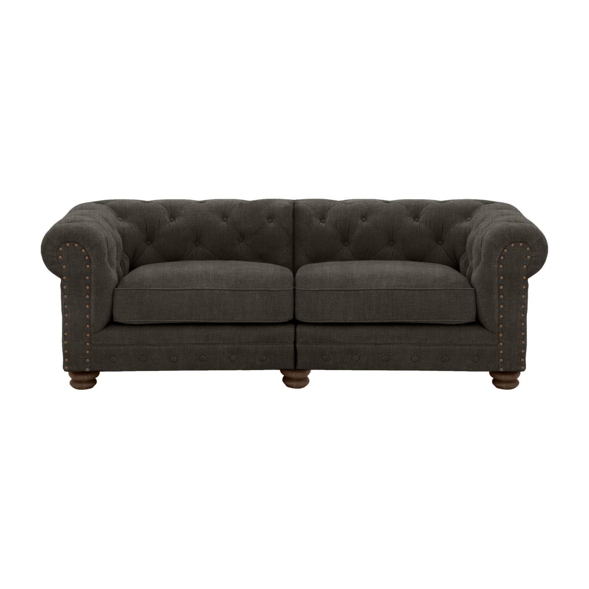 Alexander and James - Chesterfield Collection Hugo 3 Seater Split Frame Fabric Sofa - Linen Grey with Studs - Dark Feet