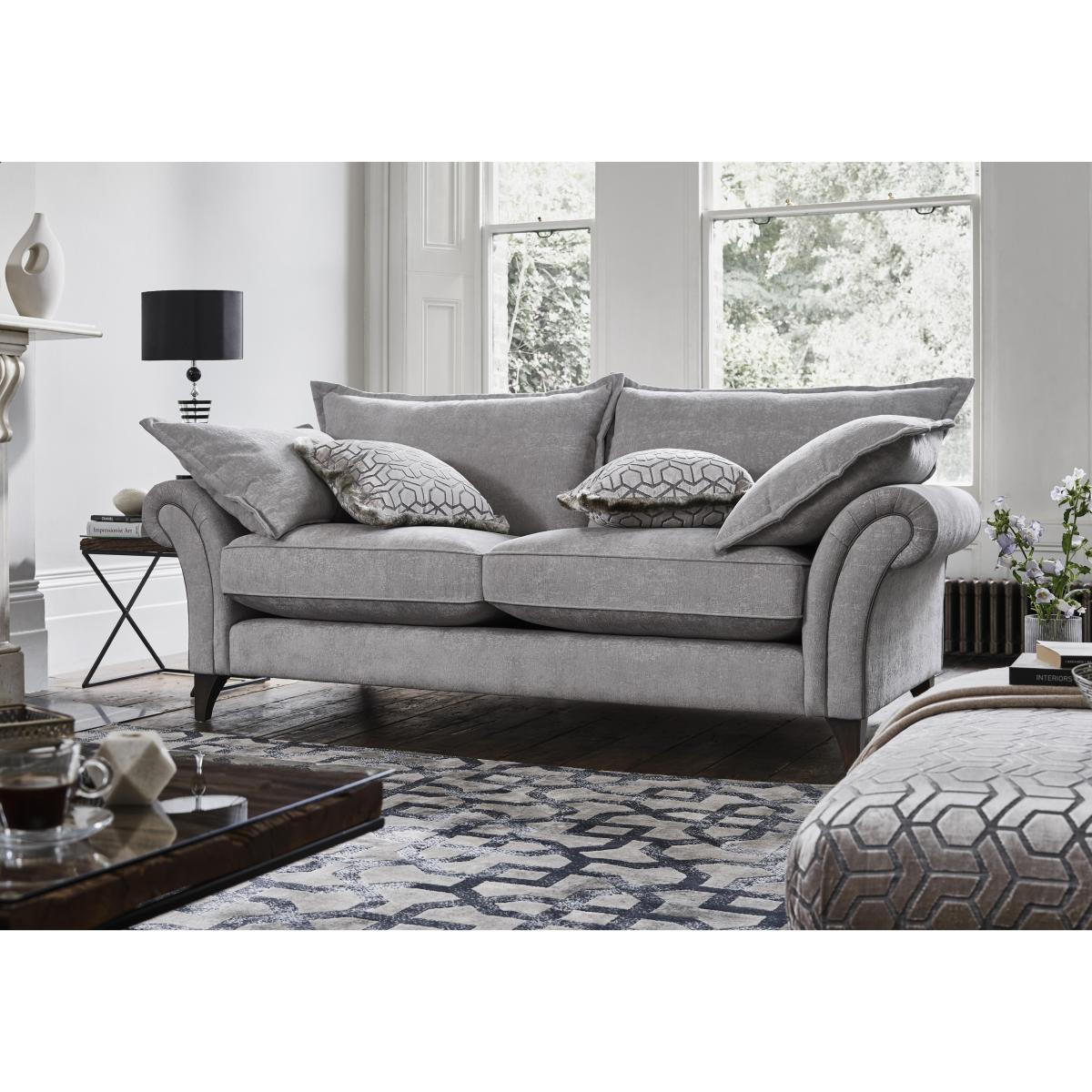 Boutique Splendour Fabric 3 Seater Sofa - Meridian Silver with Antique Feet – image 2